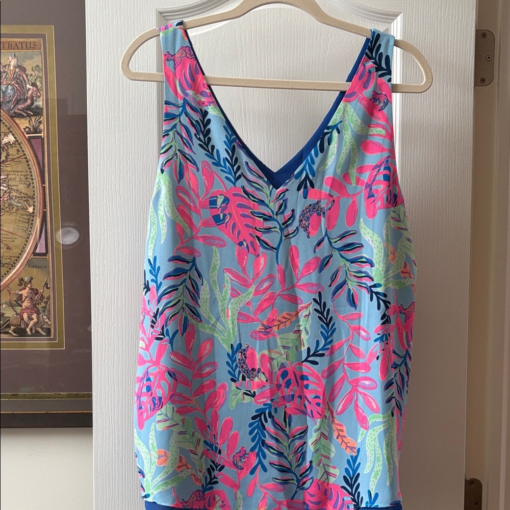 Lilly Pulitzer Women's Vibrant Blue and Floral Reversible Tank Top